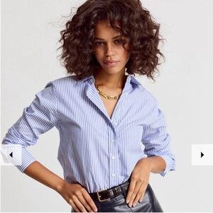 The Shirt by Rochelle Behrens Blue and White Striped Button Down